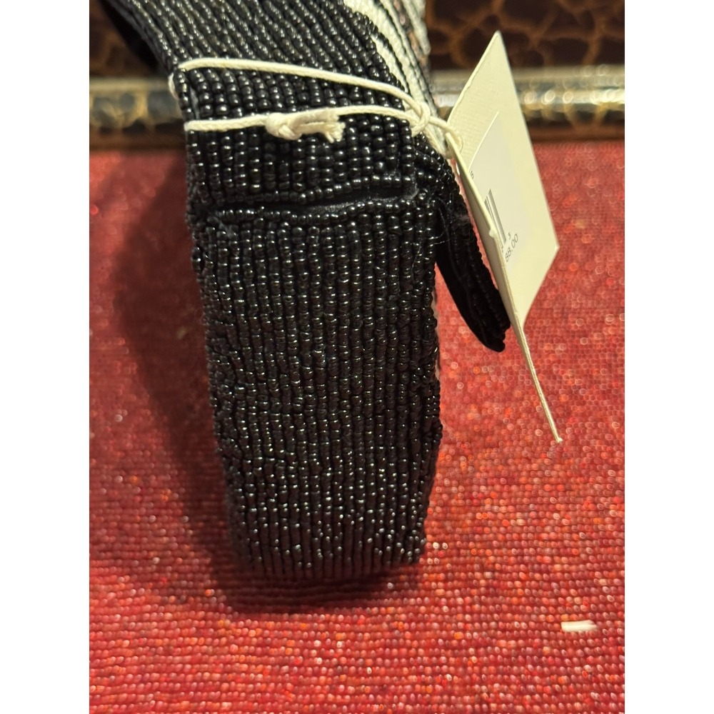 Sol & Mer French Bulldog Beaded Bag NWT Black White Striped Shoulder Purse Viral - Picture 4 of 11